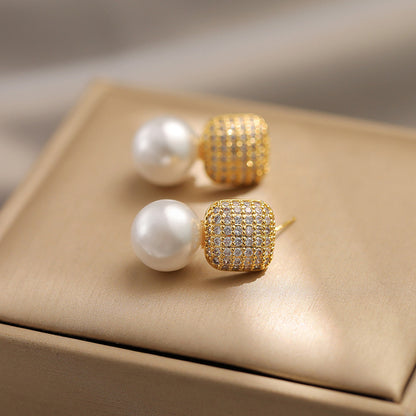 Women's Full Diamond Pearl Light Luxury High-grade Earrings