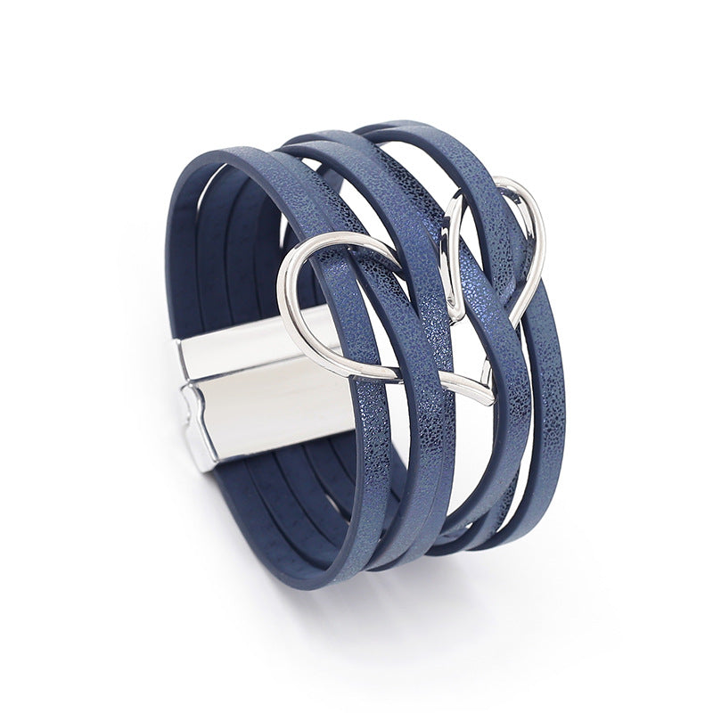 Women's High Quality Leather Fashion Love Heart Color Bracelets