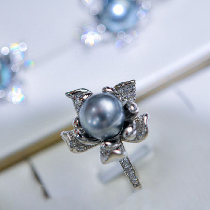 Lotus Pearl Fashion Elegant Graceful Open Rings