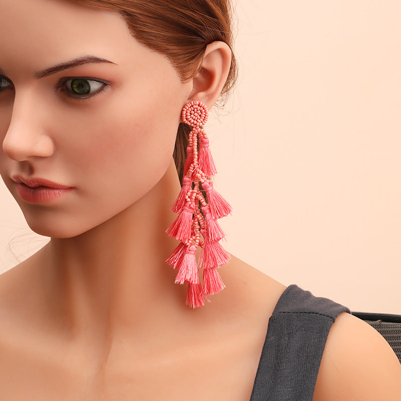 Bead Tassel Handmade Fashion Long Bohemian Earrings