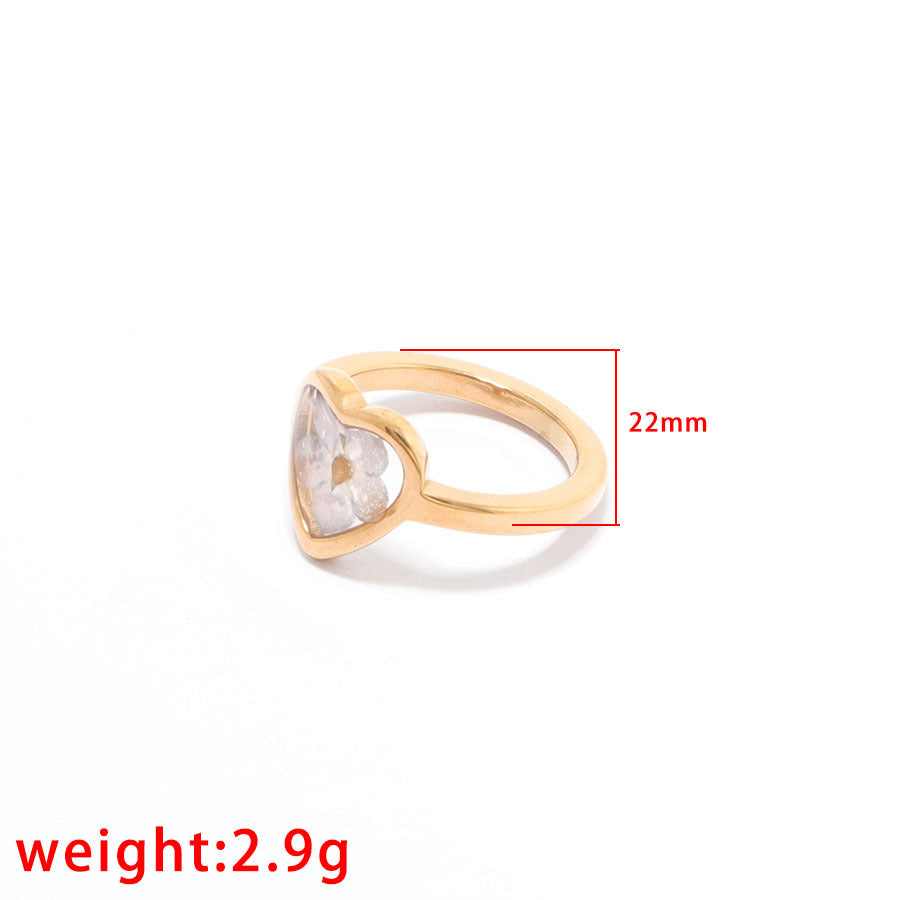 Dried Flower Love Heart-shaped Personality Simple Gold Rings