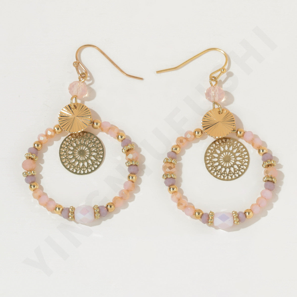 Mixed Color Round Card Hollow Fashion Earrings