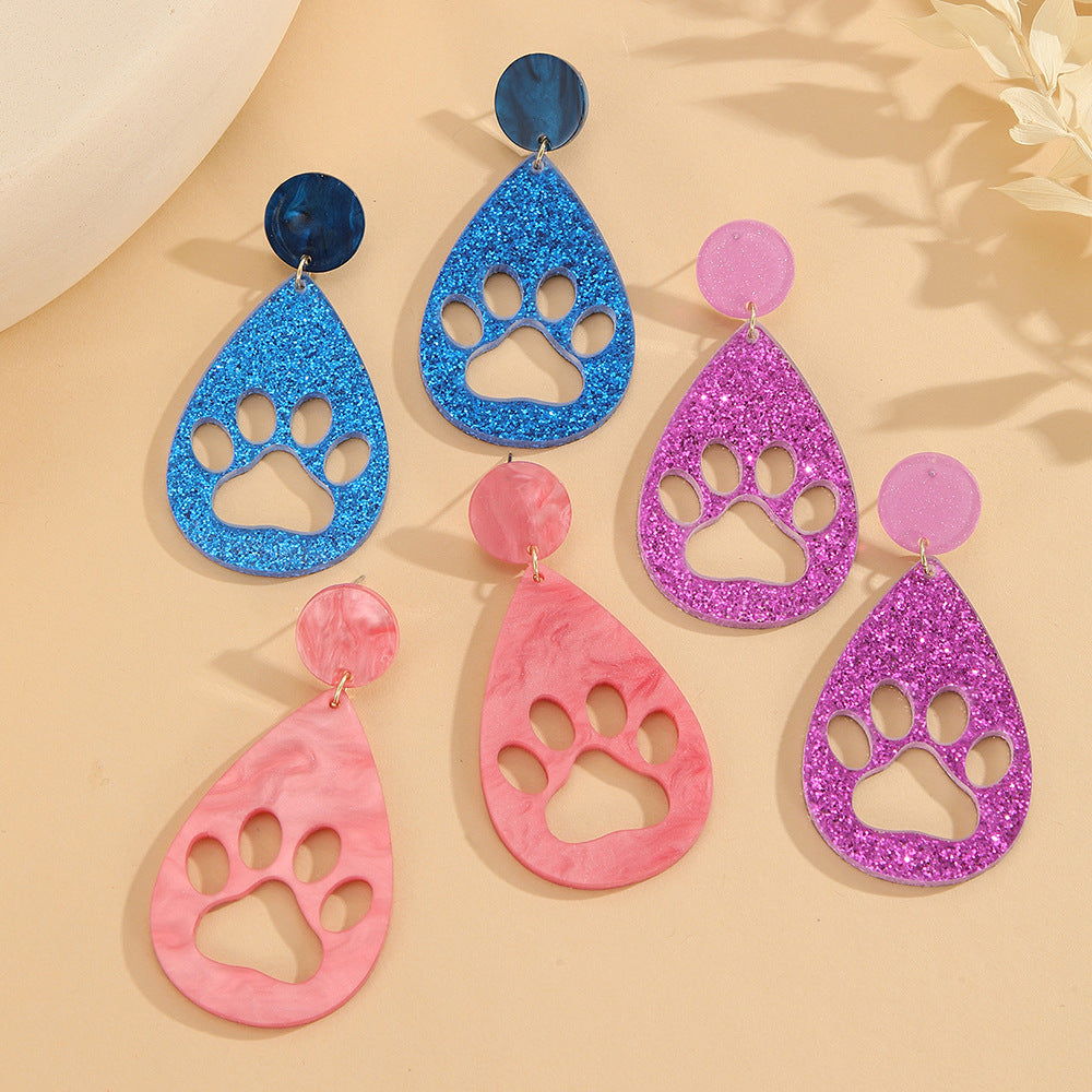 Women's Water Drop Acrylic For Cute Hollow Cat's Paw Euclidean Earrings