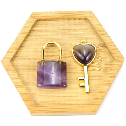 Natural Stone Love Key Heart Lock Pendants