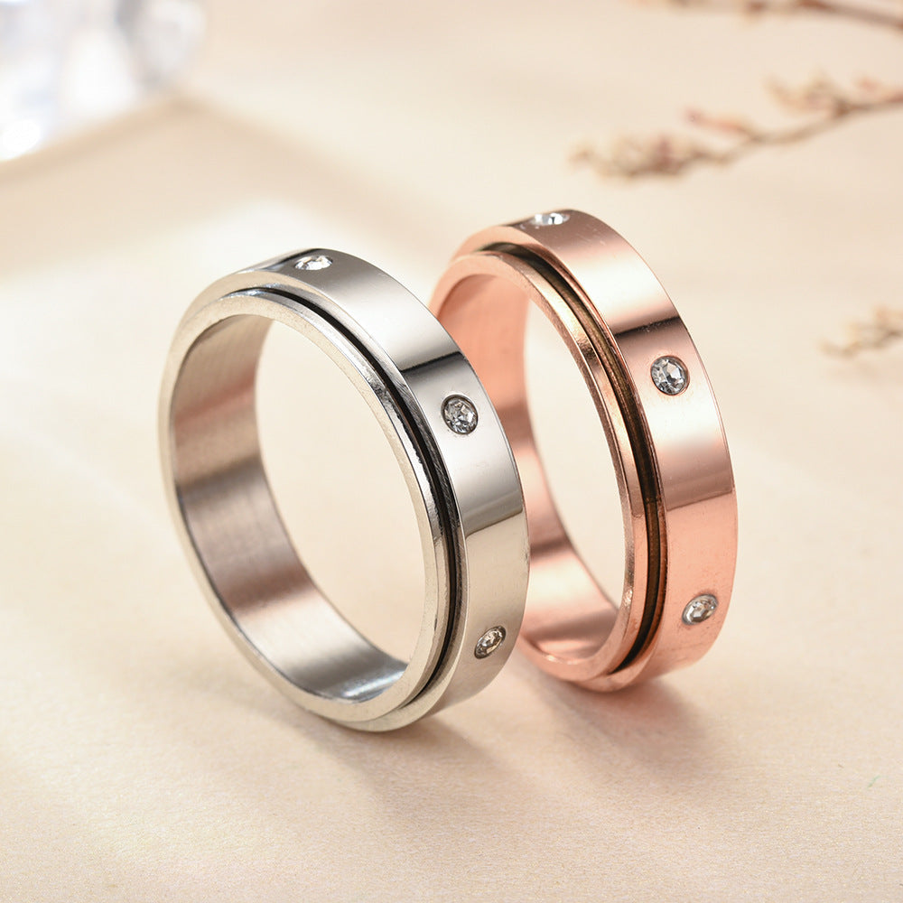 Titanium Steel Rotatable Couple Starry Stainless Rings