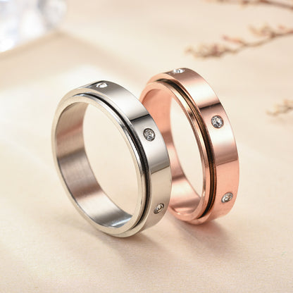 Titanium Steel Rotatable Couple Starry Stainless Rings