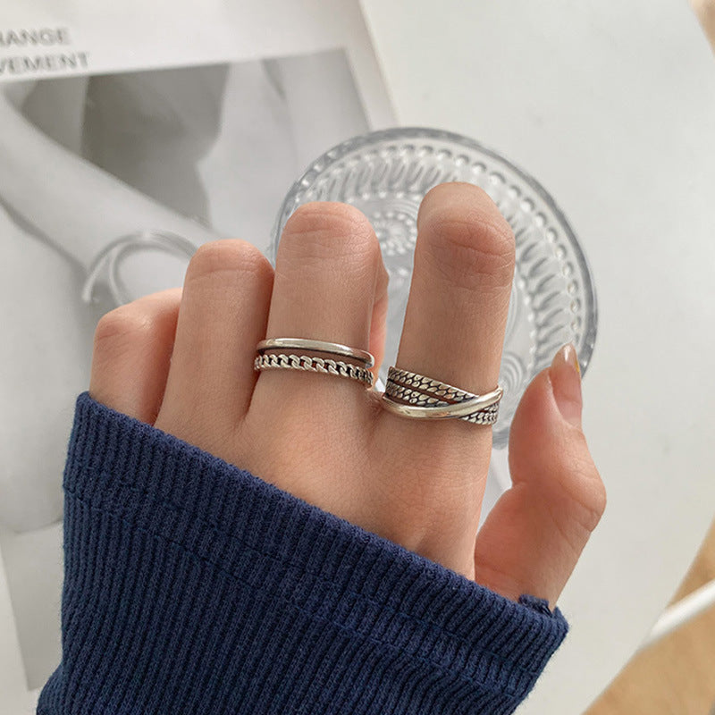 Women's Sier Thai Retro Combined Set Trendy Rings