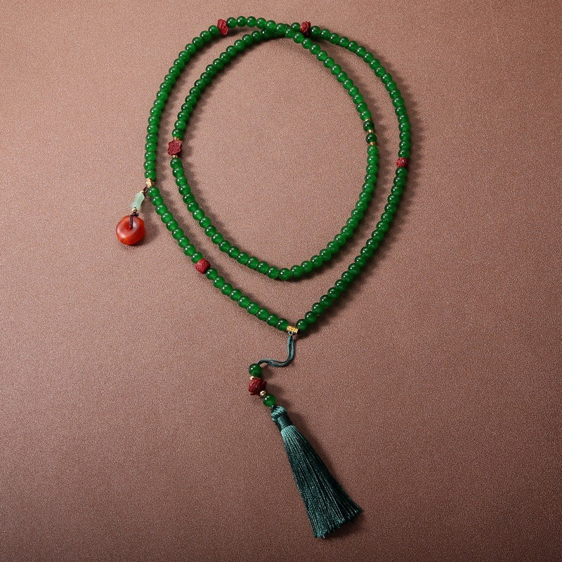 Long Cinnabar Beaded Chinese Style Chain Necklaces