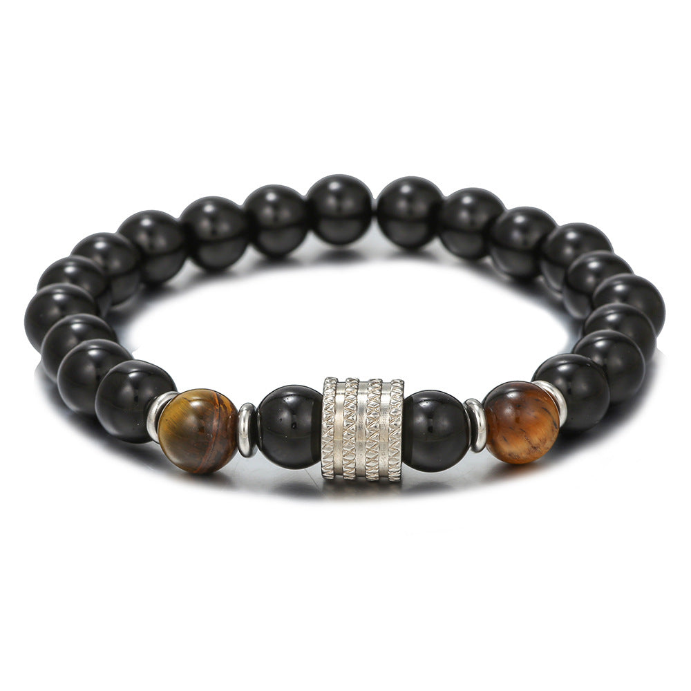 Men's Stainless Steel Tiger Eye Obsidian Bright Black Bracelets