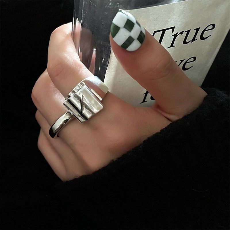 Women's Sier Folding Retro Wave Face Fashion Personality Rings