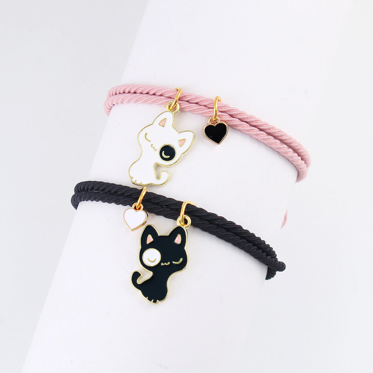 Women's & Men's Black White Cat Love Magnet Couple Bracelets