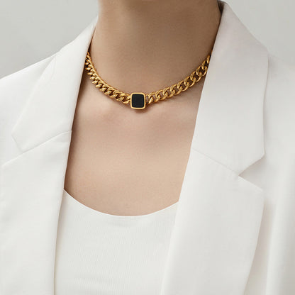 Women's Thick Straps Hip Hop Black Square Necklaces