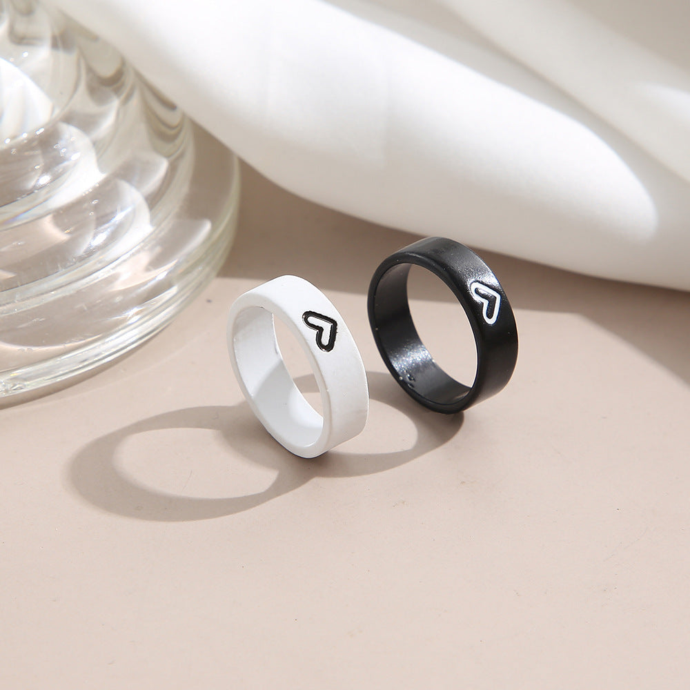 Women's Girlfriends Cute Contrast Color Black White Rings