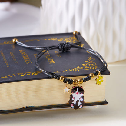 Cat Flower Ceramic Beads Woven Golden Bracelets