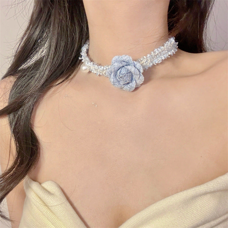 White Rose Classic Style Clavicle Chain Neck Necklaces