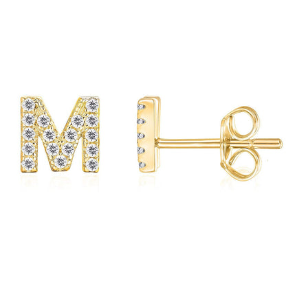 Sier English Alphabet Letter Micro Inlaid Earrings