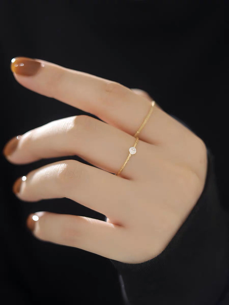 Flower Line Diamond Titanium Steel Gold-plated Simple Rings