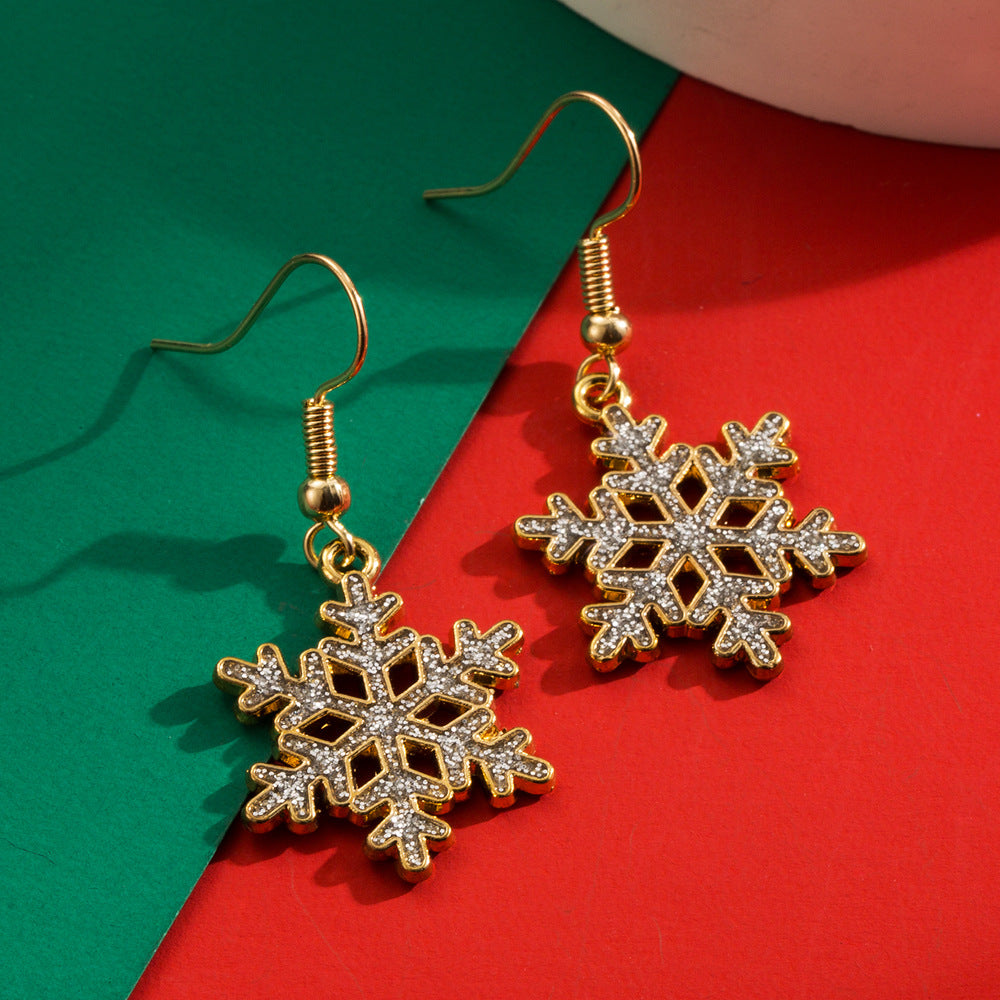 Christmas Alloy Dripping Snowflake Hollow Niche Earrings