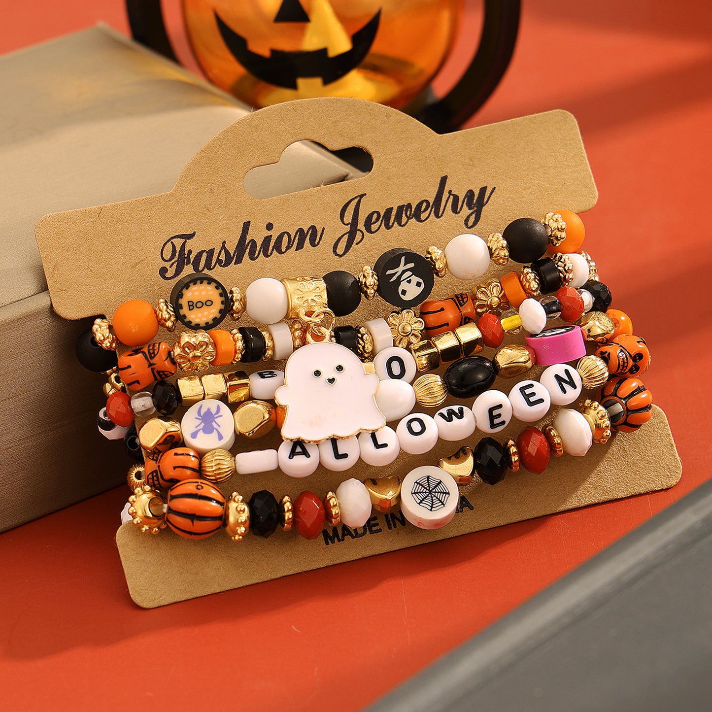 Halloween Pumpkin Polymer Clay Punk Alloy Letter Bracelets