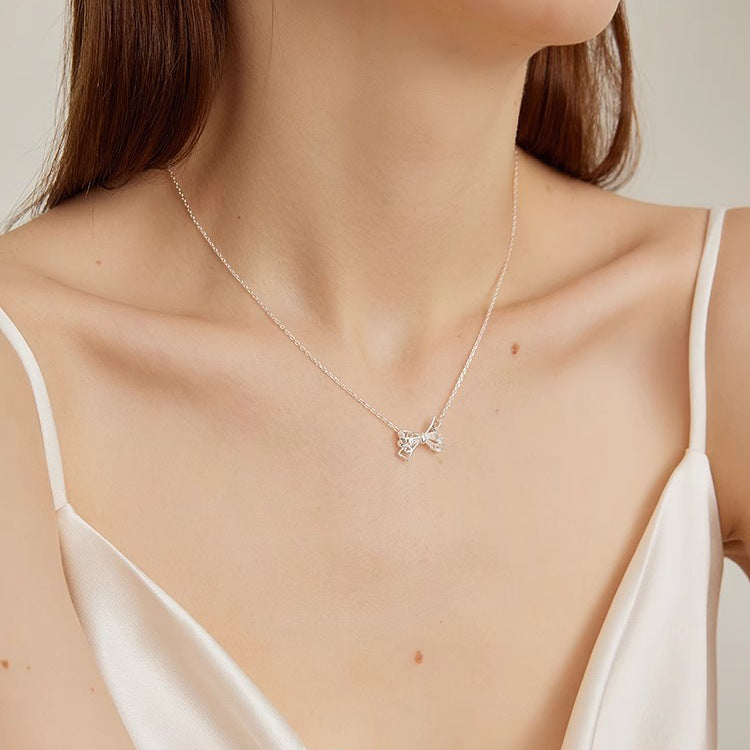 Shape Bow Sterling Sier Simple Light Necklaces