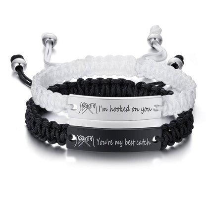 Stainless Steel Suit Curved Lettering Couple Black White Bracelets