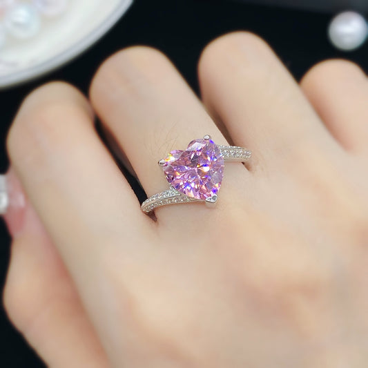 Live Simulation Pink Tourmaline Heart-shaped Open Female Mouth Rings