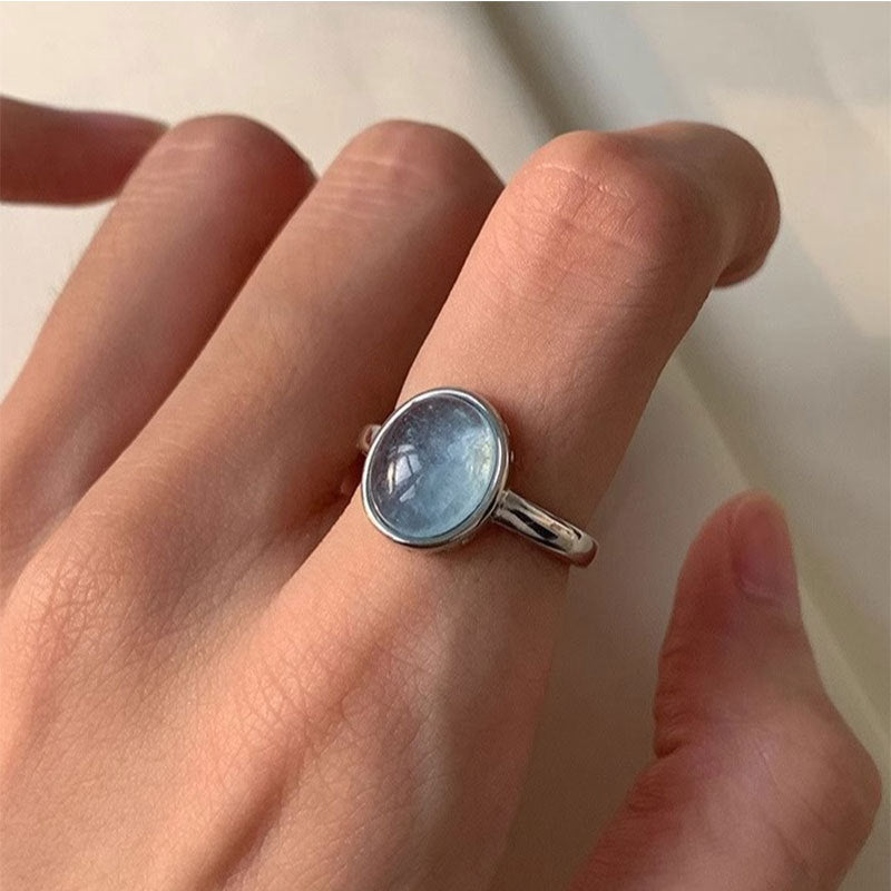 Female Aquamarine Moonstone Light Luxury Temperament Rings