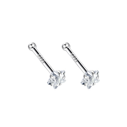 Sier Zircon Ear Light Luxury Minority Double-headed Bone Earrings