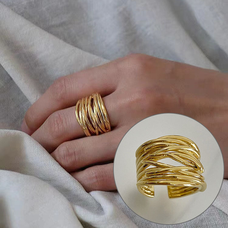 Line Cross Cord For Braiding Female Simple Irregular Wide Rings