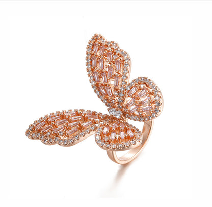 Zircon Butterfly Opening Female Personalized Cold Style Rings