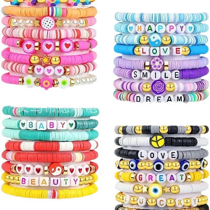 Colorful Polymer Clay Stretch Personalized Letter Bracelets