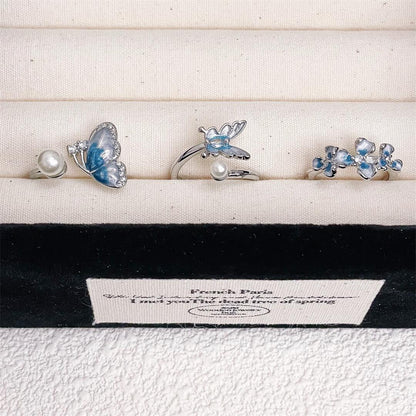 Women's Fresh Butterfly Exquisite Open Enamel Ice Rings