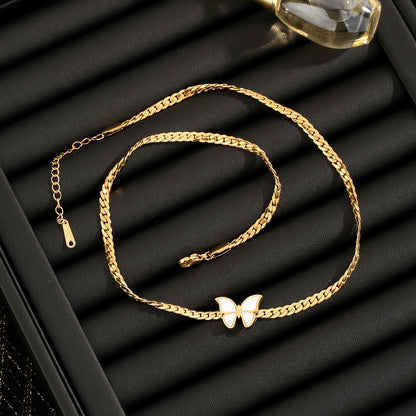 Women's Curb Chain Titanium Steel White Shell Necklaces