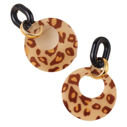 Women's Hollow Color Round Acrylic Personality Leopard Earrings