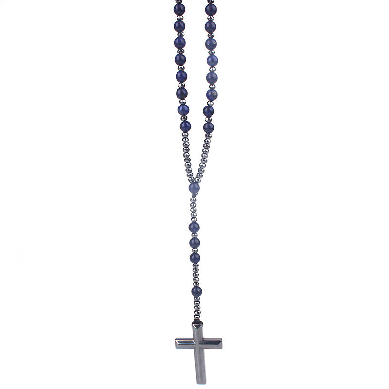 Religious Cross Black Flash Matte Haematite Long Necklaces