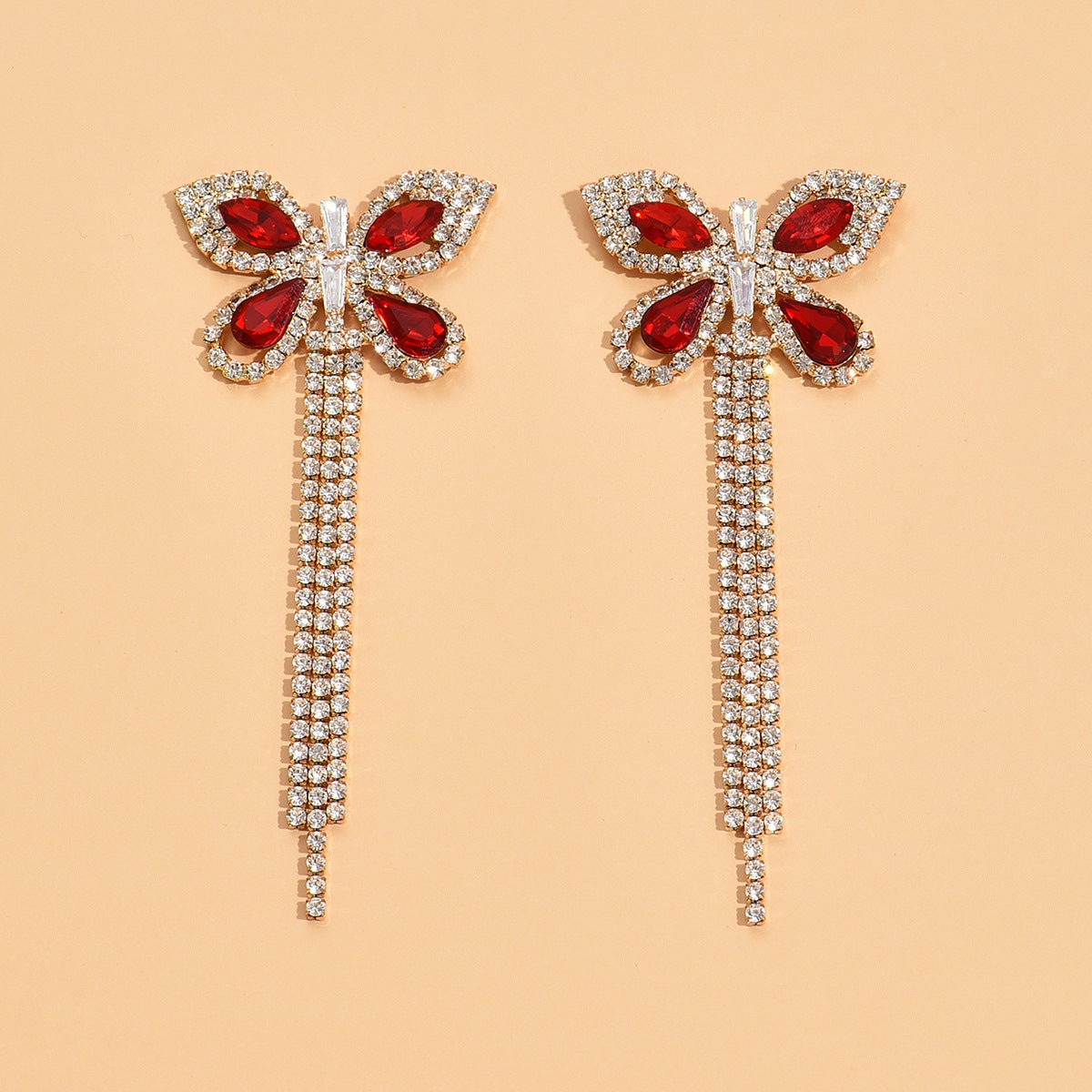 Light Luxury Claw Chain Full Diamond Butterfly Tassel Earrings