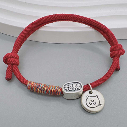 Zodiac Hand-woven Red Rope Sterling Blessing Money Drawing Life Bracelets