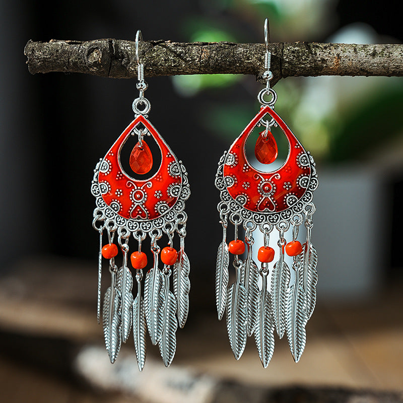 Color Daisy Ornament Fan-shaped Leaves Ethnic Earrings