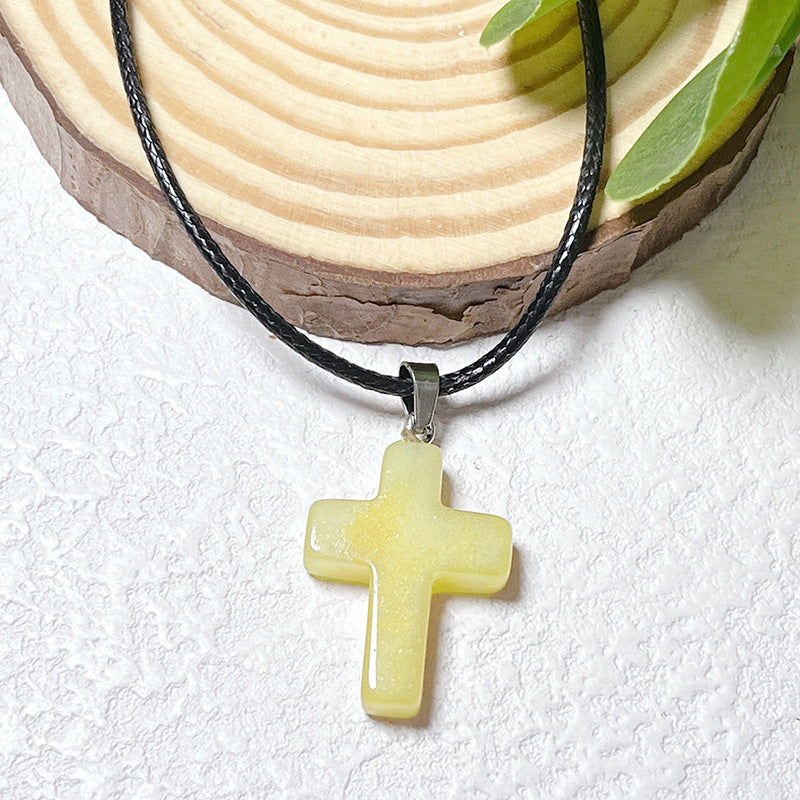 Crystal Cross Fashion Ornament Accessories Leather Rope Pendants