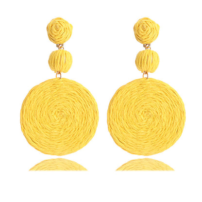 Bohemian Raffia Round Summer Beach Vacation Earrings