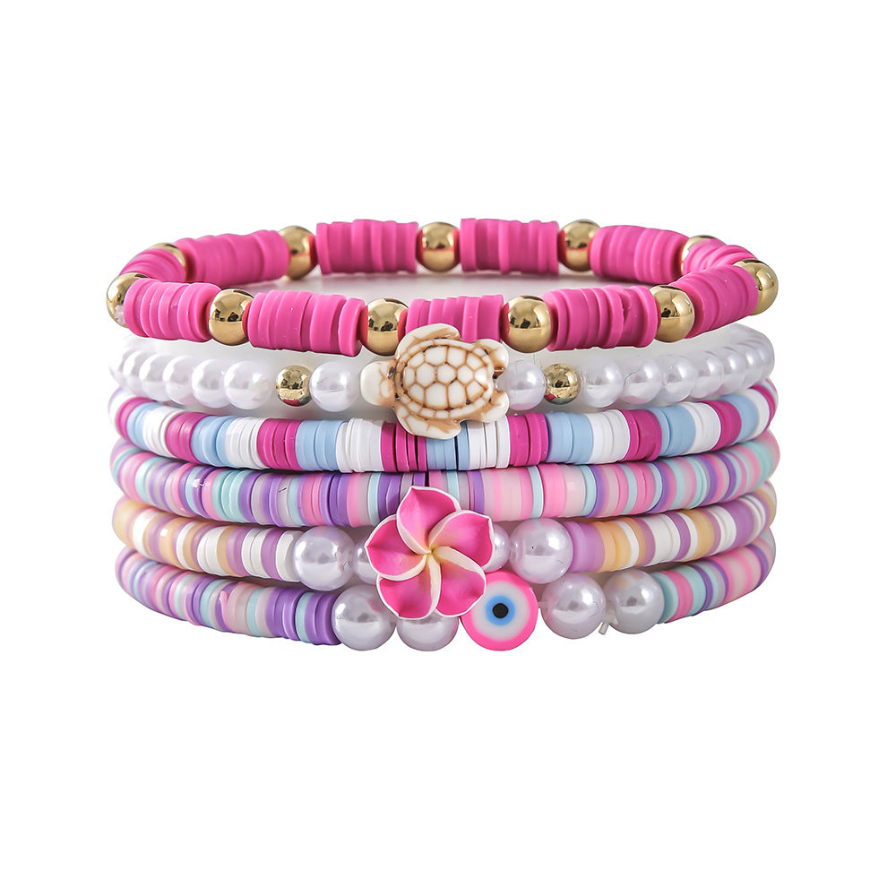 Women's Colorful Polymer Clay Flower Shell Suit Bracelets