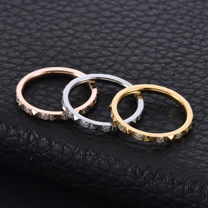 Women's Titanium Steel Fairy Style Pyramid Circle Fresh Gold Rings