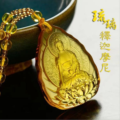 Women's & Men's Ornaments Glaze Yellow God Of Wealth Pendants