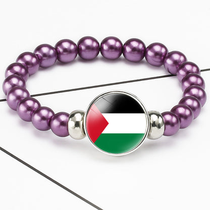 Flag Pattern Time Stone Black Elastic Bracelets
