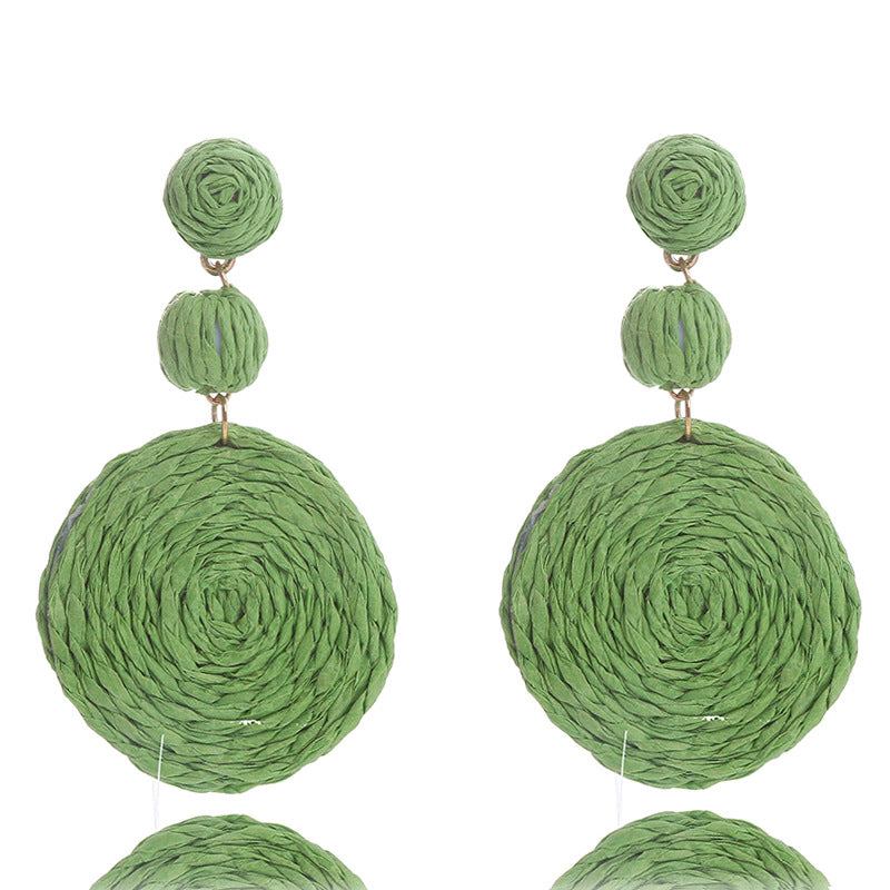 Bohemian Raffia Round Summer Beach Vacation Earrings