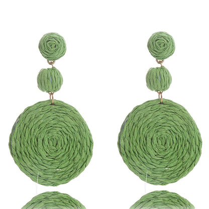 Bohemian Raffia Round Summer Beach Vacation Earrings