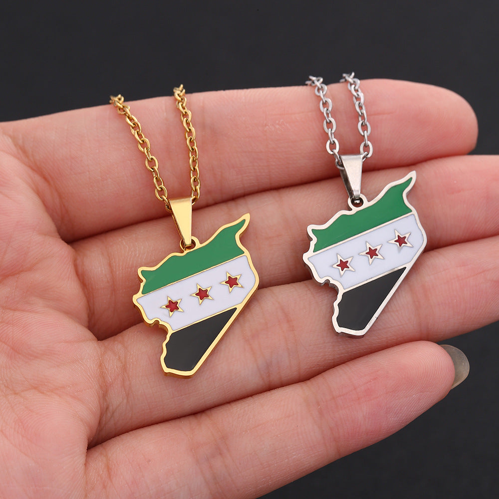 Women's & Men's Syrian Free Army Map Flag For Necklaces