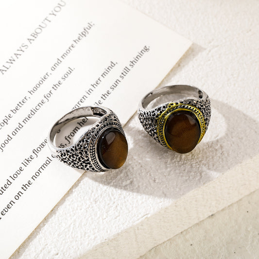 Women's & Men's Retro Personality Oval Tigereye Simple Fashion Rings