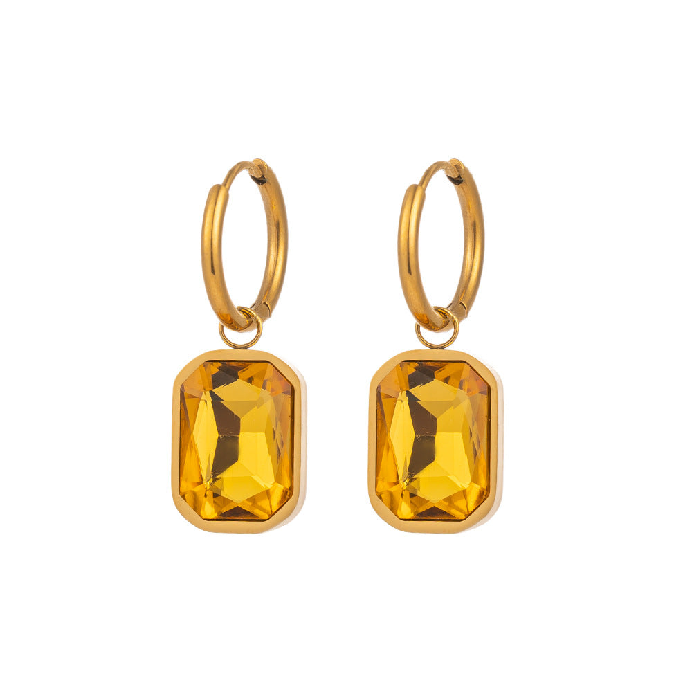Women's Titanium Steel Gold Plated Cut Angle Rectangular Earrings