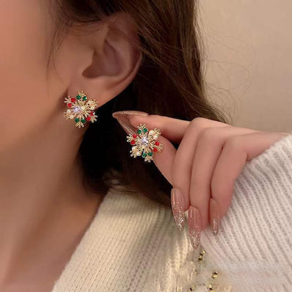 Women's Christmas Snowflake Colorful Diamond For Earrings